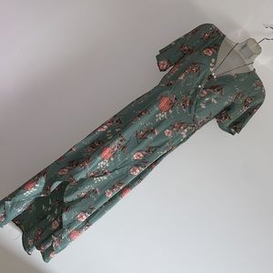 Floral Pastel Green Wrap Midi Dress